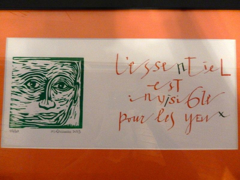 Quote and block print from 'Le petit prince' by CSO member Madeleine Rousseau