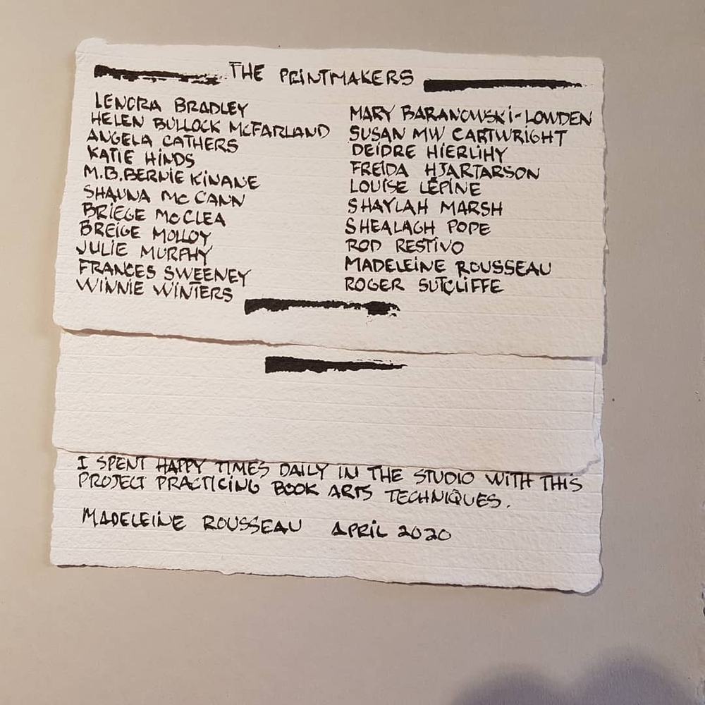 Madeleine RousseauBook binding project that includes some printmaking, calligraphy (sumi ink and folded pen), paste paper making and a book binding technique called secret Belgian binding.